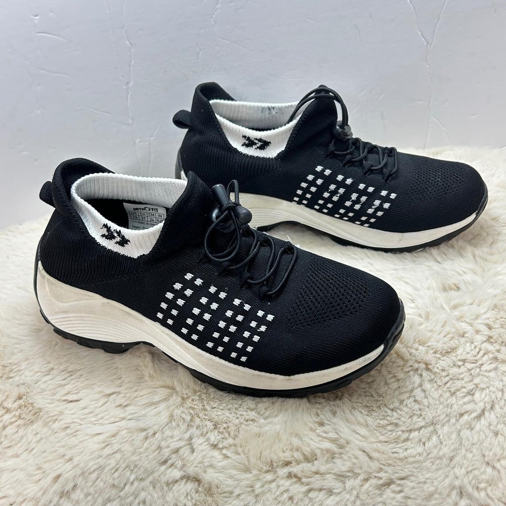 OrthoFit Air Cooled Memory Foam Walking Shoes Womens 7.5 Black Comfort Sneakers - Picture 3 of 8